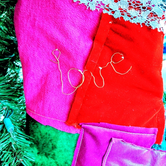 Santa's Boot Christmas Stocking Velvet Lace Denim OOAK Handmade Cabin Boho - Picture 4 of 9